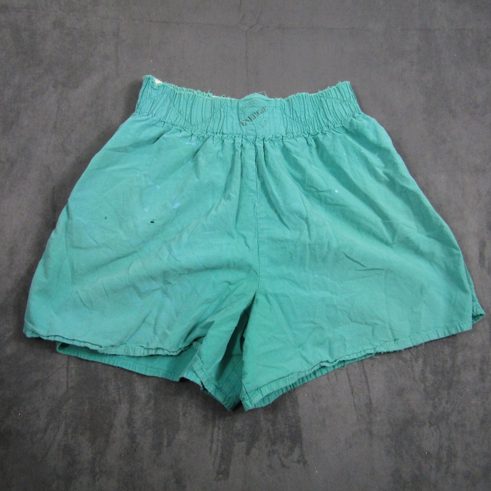 Energie Shorts Mens M Green Vintage Garment Dyed Cotton Elastic Waist 90s